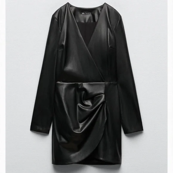 zara faux leather black dress Zara | Dresses | Zara Topstitched Faux Leather Dress
